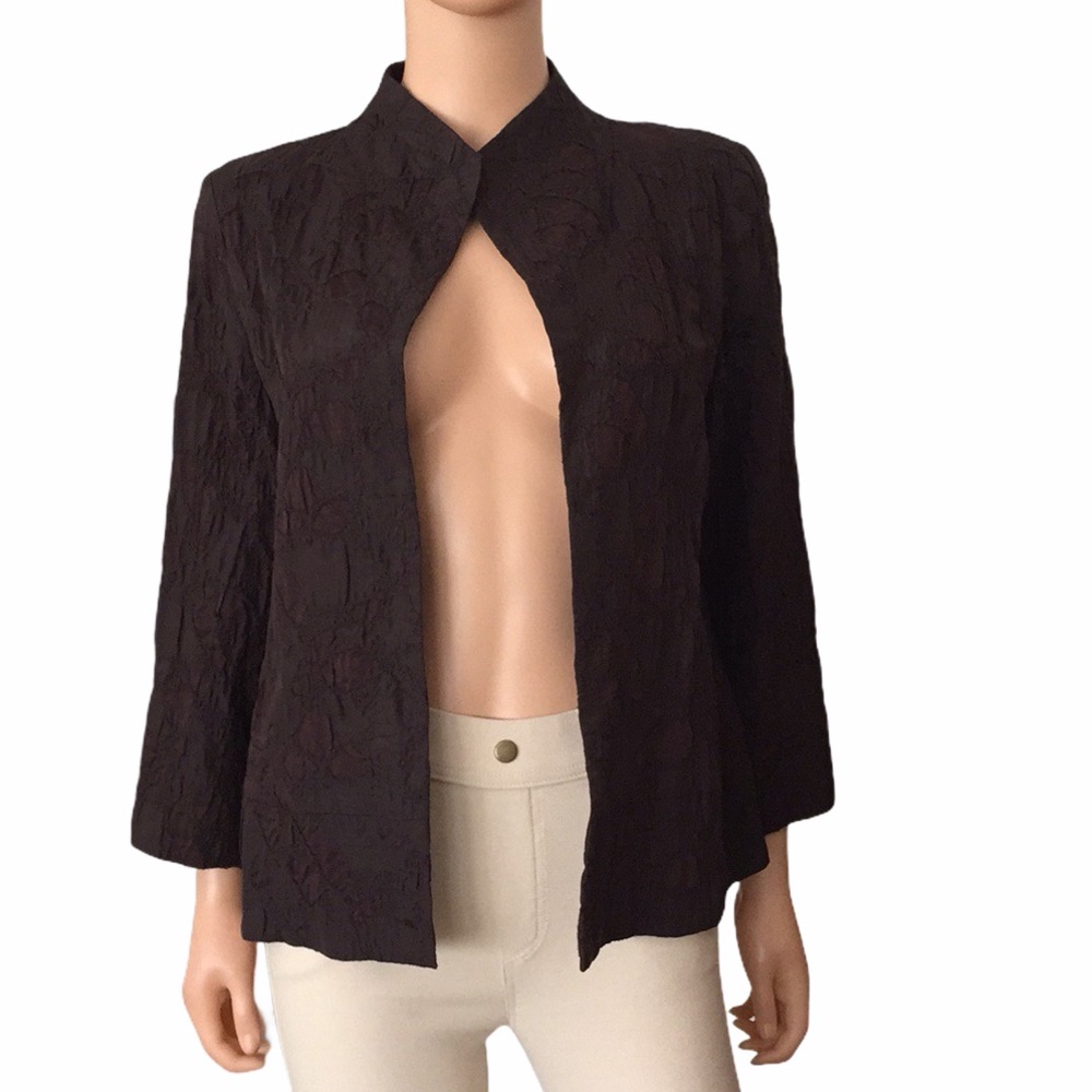 Eileen Fisher Dark Brown Silk Open Blazer